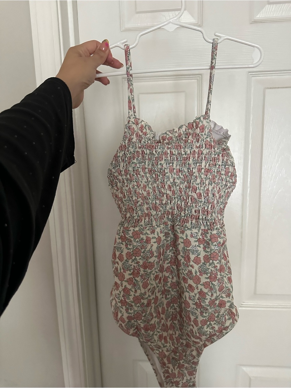 Janie and Jack Cream Floral Smocked Bodysuit with Pink and Green Print